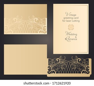 Wedding template cut invitation. Laser cutting of paper. Mockup Invitation Card Cutout Silhouette