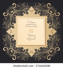 Wedding template cut invitation. Laser cutting of paper. Mockup Invitation Card Cutout Silhouette