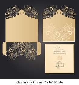 Wedding template cut invitation. Laser cutting of paper. Mockup Invitation Card Cutout Silhouette