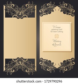 Wedding template cut invitation. Laser cutting of paper. Mockup Invitation Card Cutout Silhouette