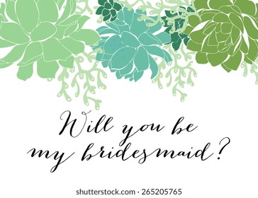 Wedding Template invitation featuring the words "Will you be my bridesmaid?"