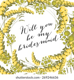 Wedding Template invitation featuring the words "Will you be my bridesmaid?"