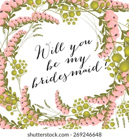 Wedding Template invitation featuring the words "Will you be my bridesmaid?"