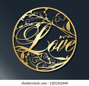 Wedding template for laser cutting of vinyl. Openwork Dengler with a through pattern. The decor is a stylized openwork pattern of flowers and branches.