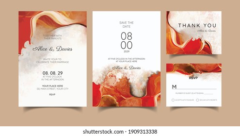 Wedding template with liquid marble texture for wedding invite, save the date card, greeting card, place for your text, printable. Swirls of marble or the ripples of agate. Fluid art.