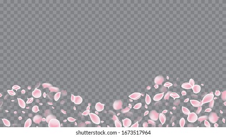 Wedding Template. Modern Closeup For Concept Design. Pink on Transparent. Realistic Flying Petals For Banner Design.