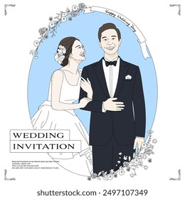 Wedding template with romantic wedding illustrations Modern and simple style stylish design.