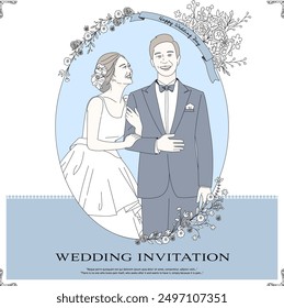 Wedding template with romantic wedding illustrations Modern and simple style stylish design.