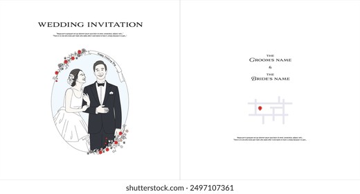 Wedding template with romantic wedding illustrations Modern and simple style stylish design.