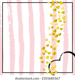 Hochzeitsvorlage. Rose Glitterie-Partikel. Hintergrundbild. Scrapbook Illustration. Rosa Mütter drucken. Streifenblasen-Karte. Golden Glow Design. rosafarbene Hochzeitsvorlage