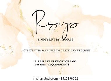 Wedding tender yellow rustic  holographic gold decoration. Soft tender ink splash, liquid flow. RSVP card, thank you decor.