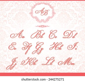 Wedding text alphabet, Invitation template Vintage design concept. Vector illustration