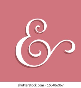 Wedding text decoration ampersand. Custom ampersand on pink. Vector illustration