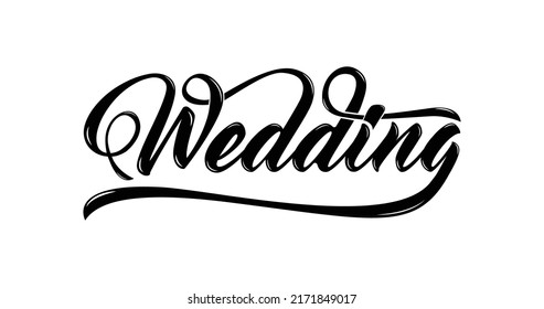 Wedding text is hand-drawn in modern calligraphy style. Text lettering for wedding cards. One-color phrase brush calligraphy. Vector isolated on the white background