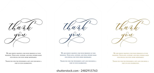 Wedding Thank You Tag, Wedding Calligraphy Thank You tag, Available in Black, Ocean Blue and Gold Colors