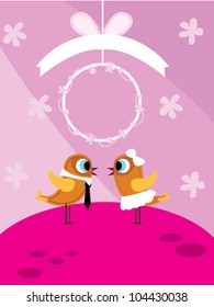 wedding theme with birds, wreath and flowers background