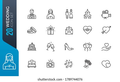 Wedding - thin line web icon set. Outline icons collection. Simple vector illustration.