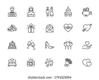 Wedding - thin line web icon set. Outline icons collection. Simple vector illustration.