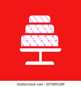 wedding three-tier cake with decoration on the stand. cake for celebration of the engagement on a red background. birthday party, sketch for cook or pastry bakery. sweets to order.