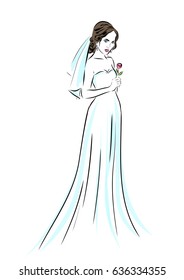 Wedding time. Bride in dress Vector sketch EPS 10.