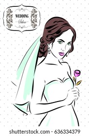 Wedding time. Bride in dress Vector sketch EPS 10.