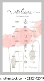 Wedding Timeline menu on wedding day with red watercolor poppy. Abstract floral art background vector design for wedding and vip cover template