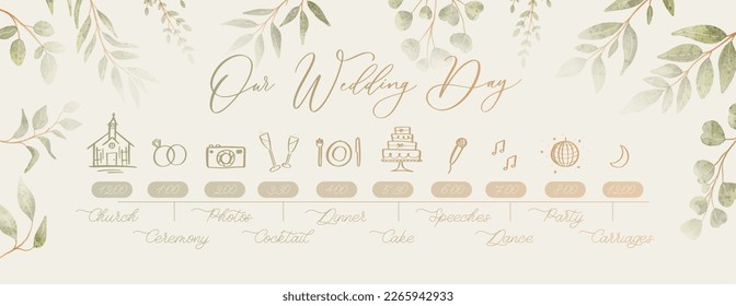 Wedding Timeline menu on wedding day. Our wedding day calligraphy inscription