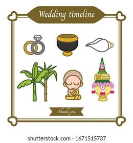 Wedding Timeline Thai Icons Set. Thai Wedding Ceremony Icon