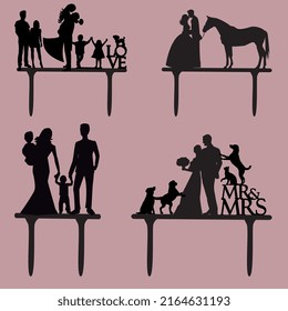 Wedding topper silhouettes, bride and groom, marriage, heart, Family