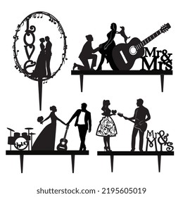 Wedding topper silhouettes, bride and groom, marriage, Love, Guitar, music