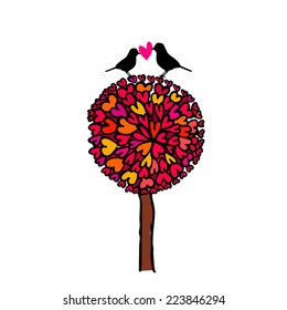 Wedding tree of hearts and birds. Vector