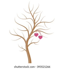 The Wedding tree without leaves with two hearts on the branches isolated on white background. Wedding element design. 