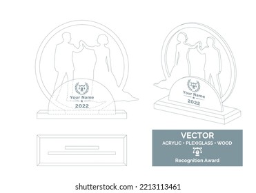 Plantilla de vector trofeo de bodas, plantilla de trofeo de novia y novio. 