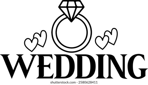 Wedding typography design on plain white transparent isolated background for card, shirt, hoodie, sweatshirt, apparel, tag, mug, icon, poster or badge