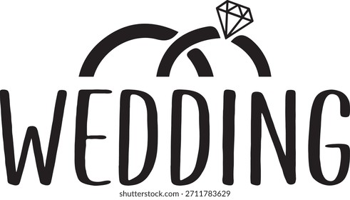Wedding typography design on plain white transparent isolated background for card, shirt, hoodie, sweatshirt, apparel, tag, mug, icon, poster or badge