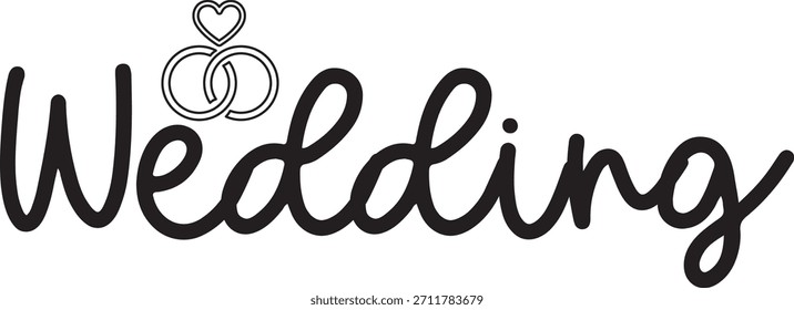 Diseño de tipografía de Boda sobre fondo aislado transparente blanco liso para tarjeta, camisa, sudadera con capucha, sudadera, ropa, etiqueta, taza, ícono, póster o insignia