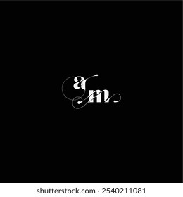 wedding typography initial monogram style and elegant concept AM organic hairline logo letter