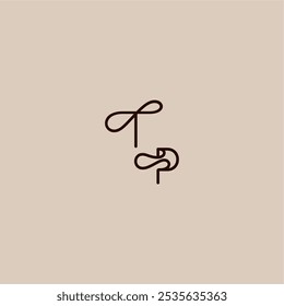 wedding typography monogram luxurious organic style and elegant concept TP dynamic line initial letter