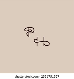 monograma de tipografía de boda estilo orgánico de lujo y concepto elegante PH línea dinámica letra inicial