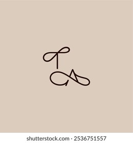 wedding typography monogram luxurious organic style and elegant concept TA dynamic line initial letter