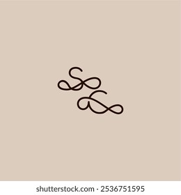 wedding typography monogram luxurious organic style and elegant concept SC dynamic line initial letter