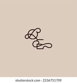 monograma de tipografía de boda estilo orgánico de lujo y concepto elegante QE línea dinámica letra inicial