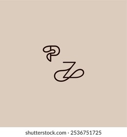 wedding typography monogram luxurious organic style and elegant concept PZ dynamic line initial letter