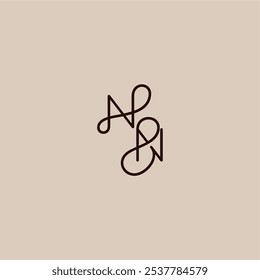 wedding typography monogram luxurious organic style and elegant concept NN dynamic line initial letter