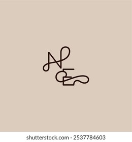 Monograma de la tipografía de la boda Estilo orgánico lujoso y concepto elegante Línea dinámica NE letra inicial