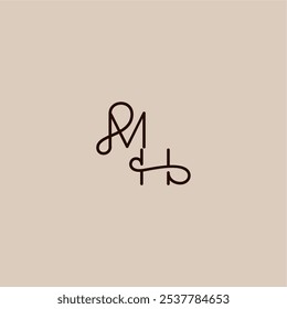 wedding typography monogram luxurious organic style and elegant concept MH dynamic line initial letter