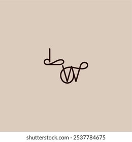 wedding typography monogram luxurious organic style and elegant concept LW dynamic line initial letter