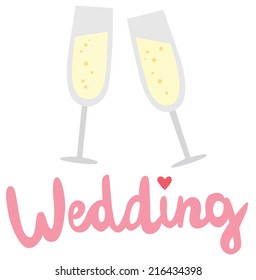 Wedding Typography with Two Champagne Glasses