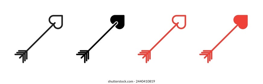 Wedding and Valentine Arrow Icons. Romantic Cupid Heart Arrow Set