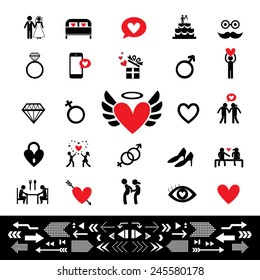 wedding and valentine icon set 
